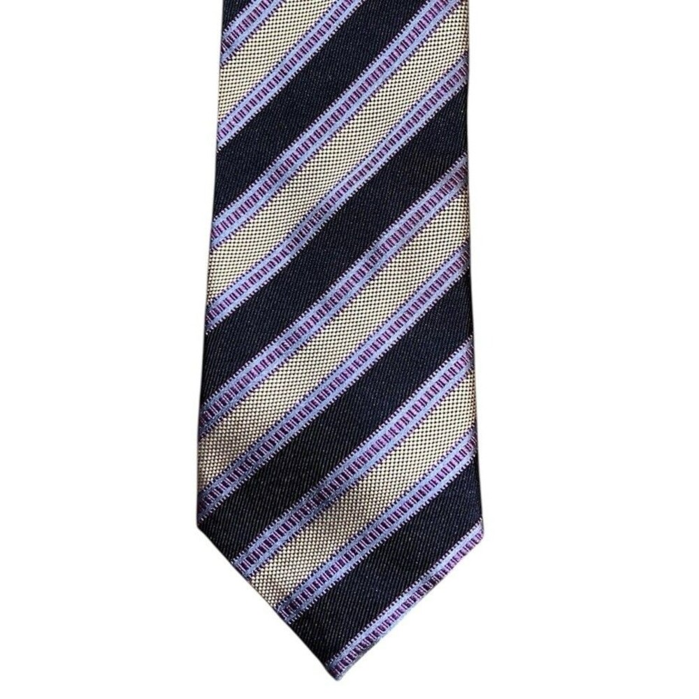 Canali Mens Tie‎ Blue Purple Diagonal Stripe Long